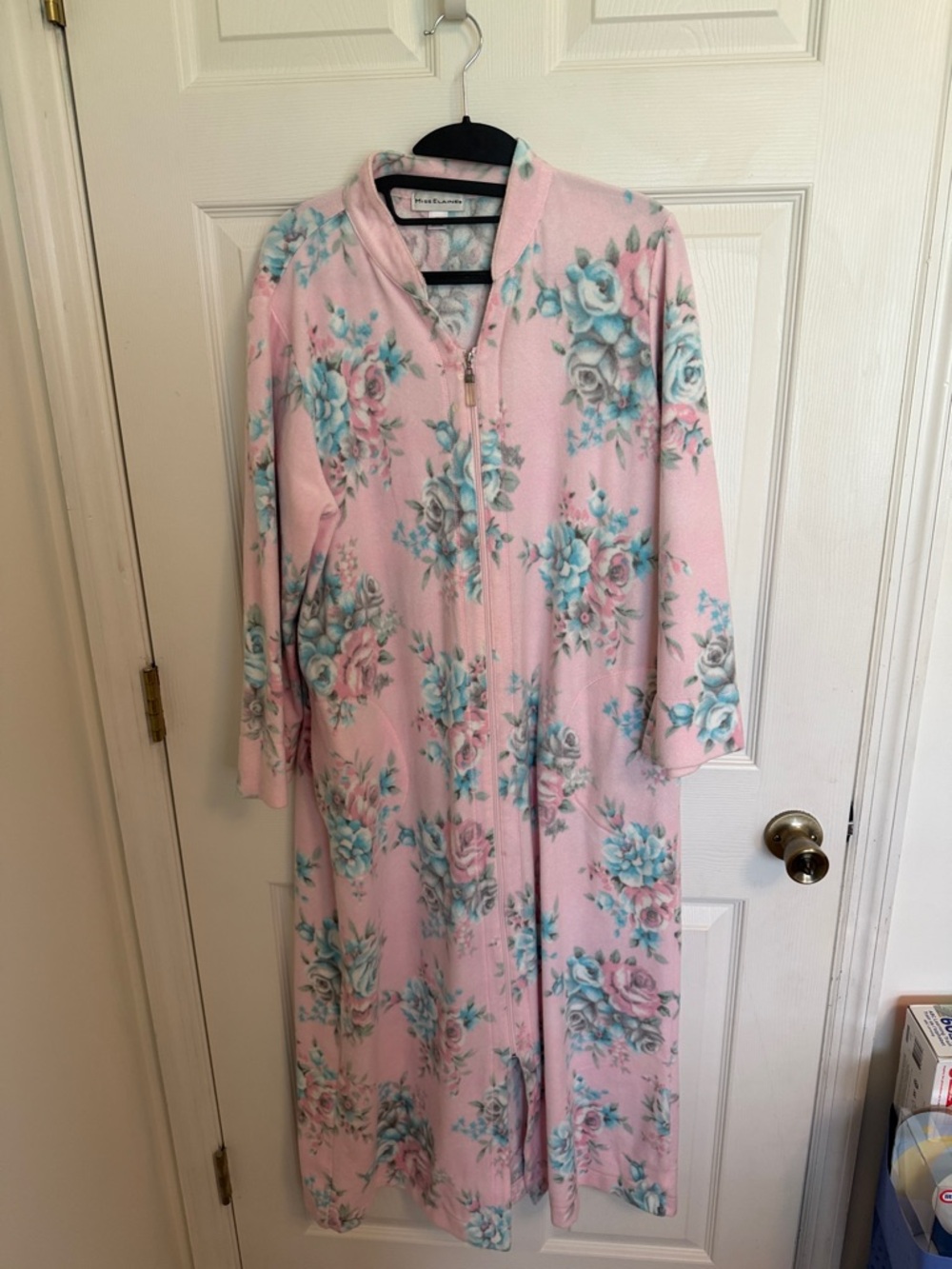 Miss Elaine Pink Floral Zip-Front Long Robe